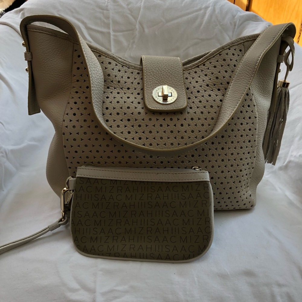 Isaac Mizrahi Perforated Leather hobo bag